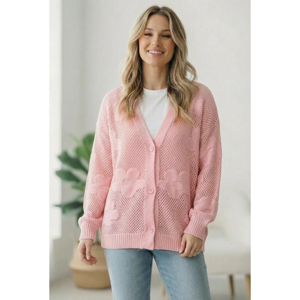 NWOT Size 1X Haptics The Pink Daydream Netted Cardigan